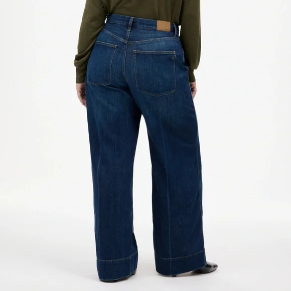 Madewell Plus Size 20W SuperWide High Waisted Full Length Blue Whiskering Jeans - Picture 5 of 16